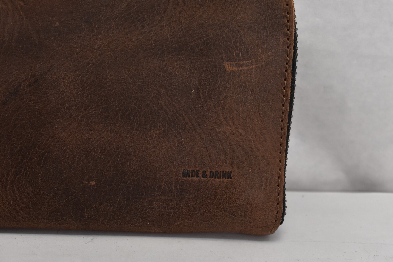 Hide & Drink Brown Genuine Leather Suede Zip Pouch Card Wallet ID Coin Bag