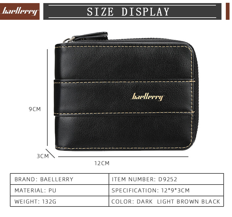 Baellerry Men’s PU Leather Zipper Wallet Multi Card Holder Purse With Coin Bags