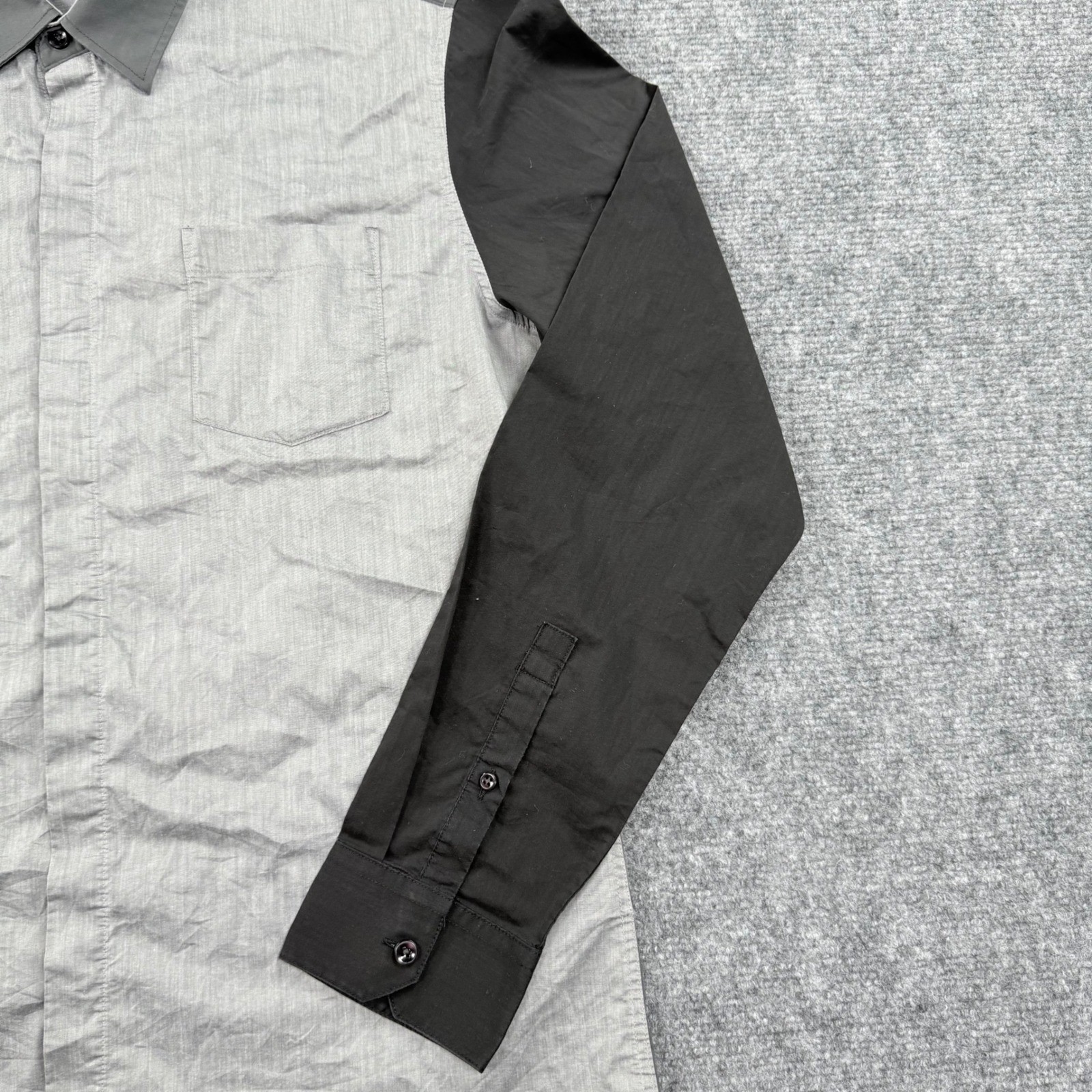 7 DIAMONDS Mens Grey Black Colorblock Long Sleeve Button Up Shirt Size Large