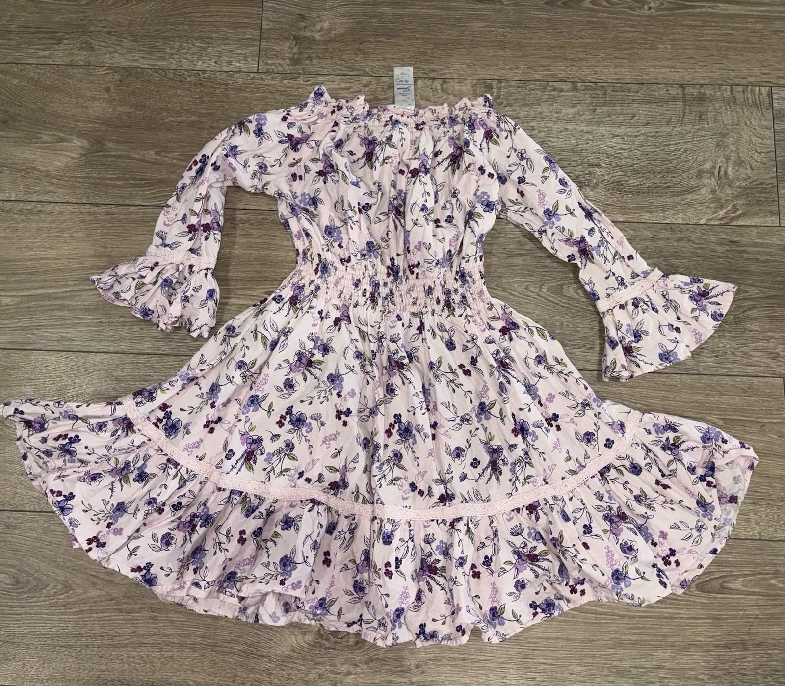 Guess Floral Off Shoulder Smocked Dress Girls M 10/12 Fits Women’s XS/S Boho