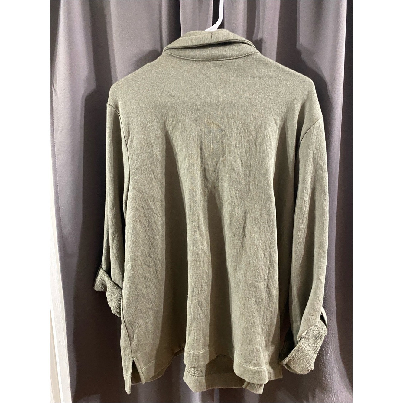 Chico’s Sage Green Button-Front Utility Jacket with DrawstringEUC CLEAN