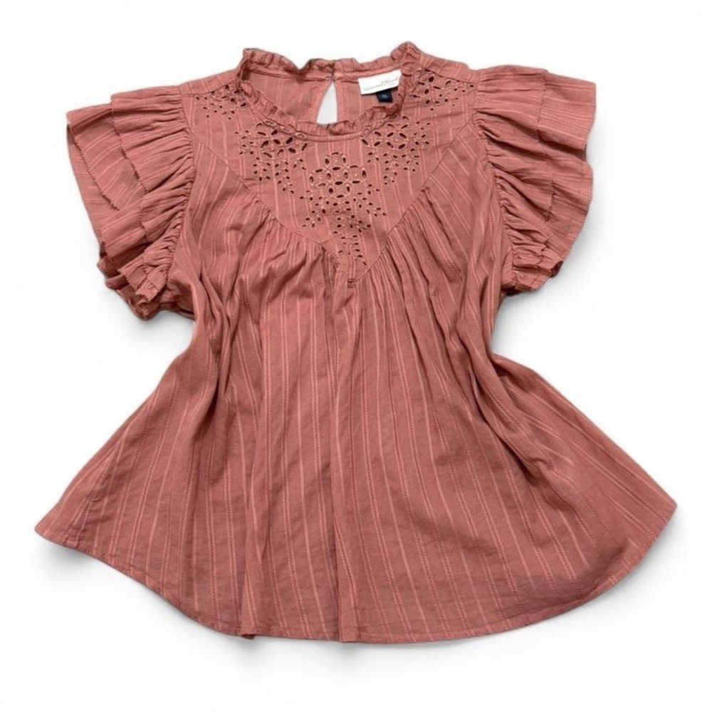 Cottagecore Blouse eyelet detail Ruffle Babydoll Universal Thread Rust Peach XXL