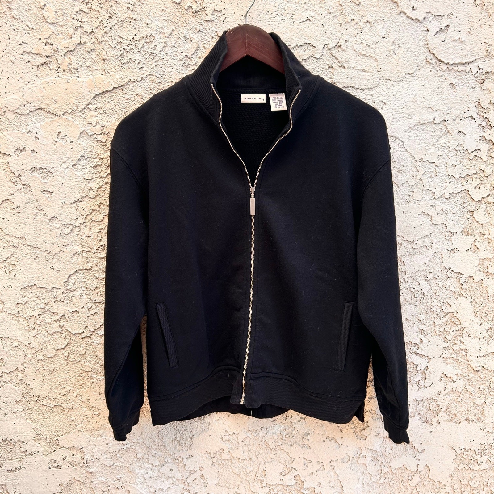 Vintage Norsport Black Zip Up Sweatshirt Minimal Streetwear XS
