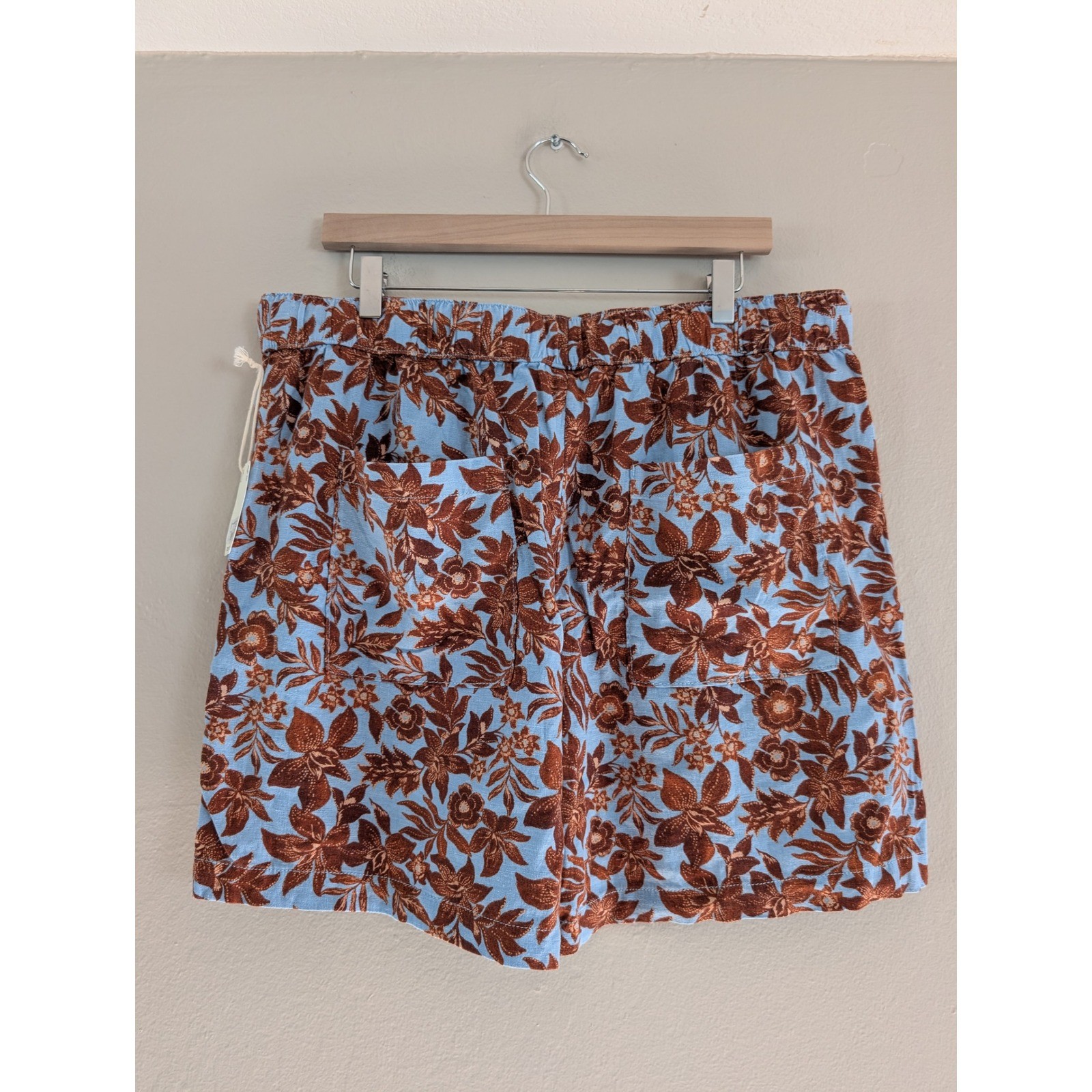 a.n.a Floral Linen Blend Shorts Elastic Waist Tie Summer Beach Boho Womens XL