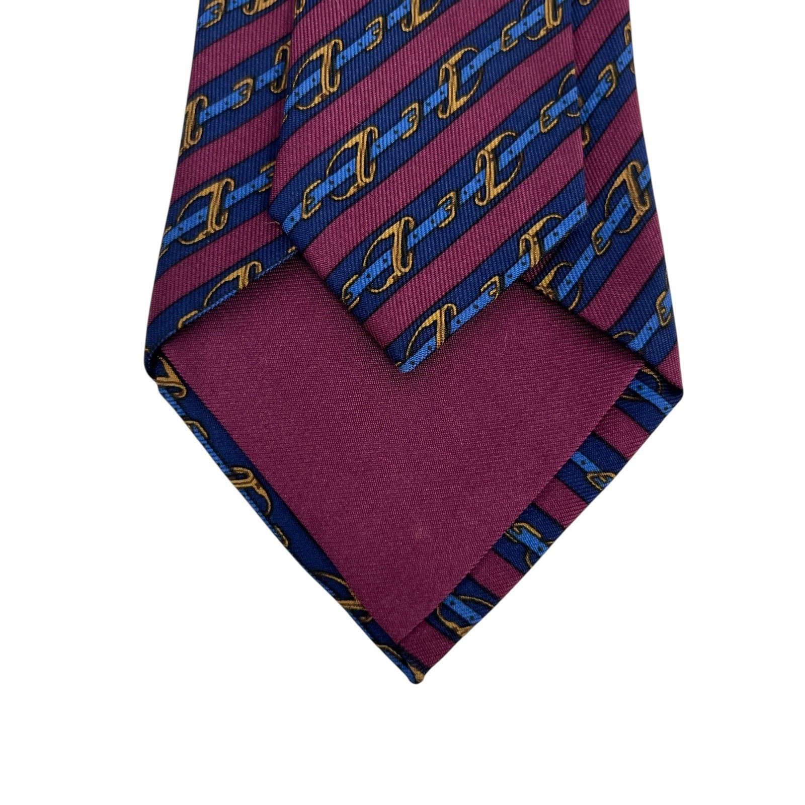 Hermes Men’s Tie Equestrian Belts Burgundy/Navy Silk 950 IA 3 1/8″ (W) 55.5″ (L)