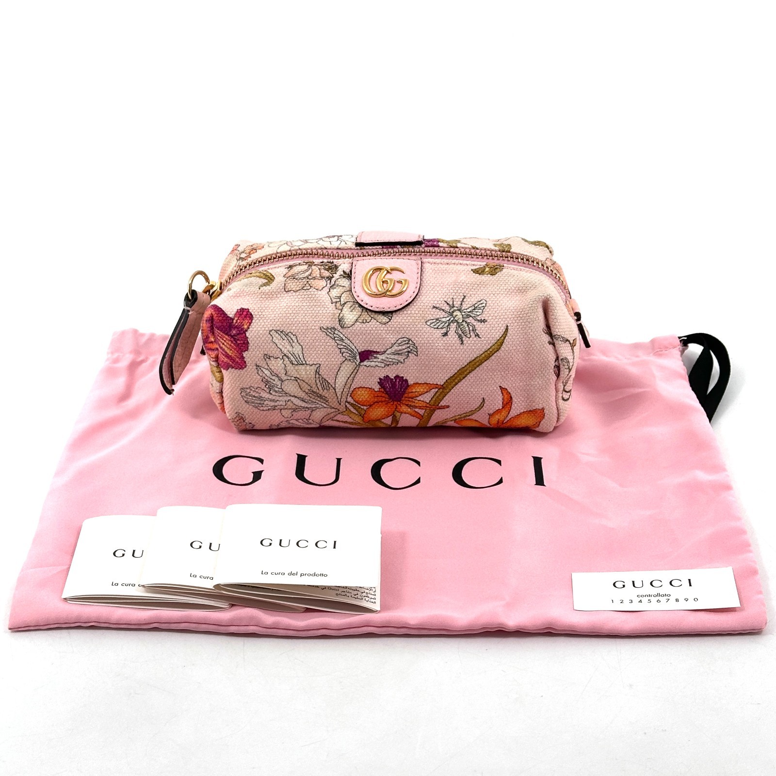 GUCCI Pouch Purse Ophidia GG Flora Pink Canvas Authentic T441