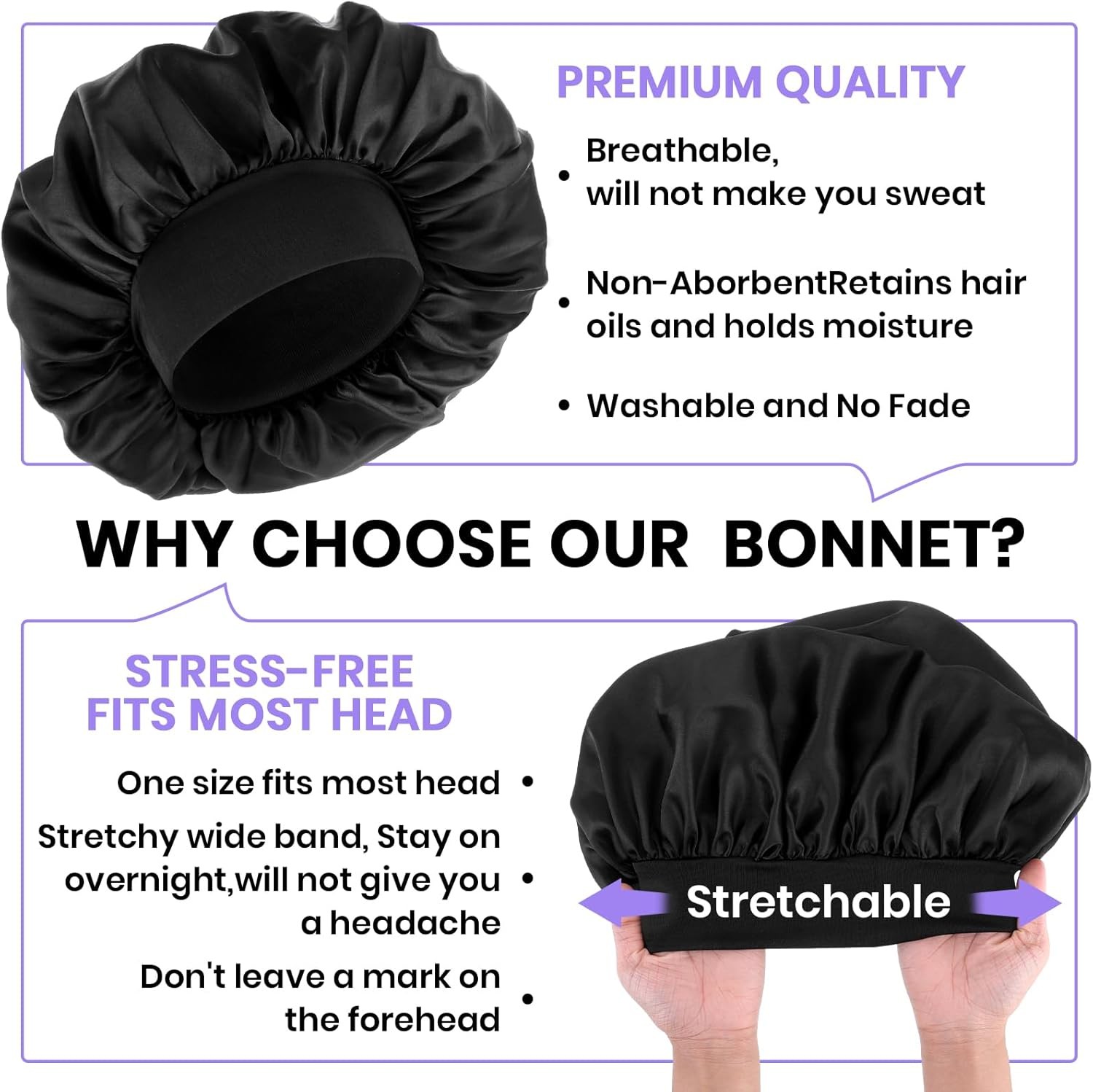 Silk Bonnet for Men Satin Bonnet Double Layer Elastic Band Silk Sleep NEW