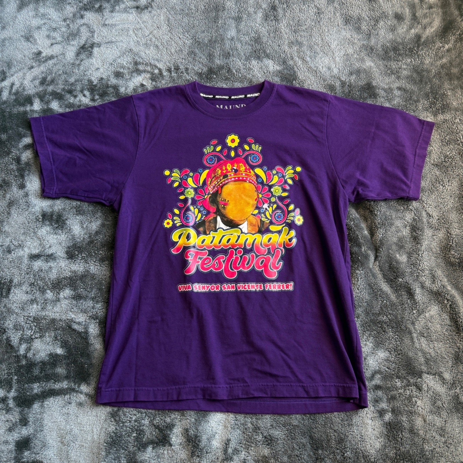 MAUND Patamak Festival Purple Graphic T-Shirt Mens Large Viva San Vicente Ferrer