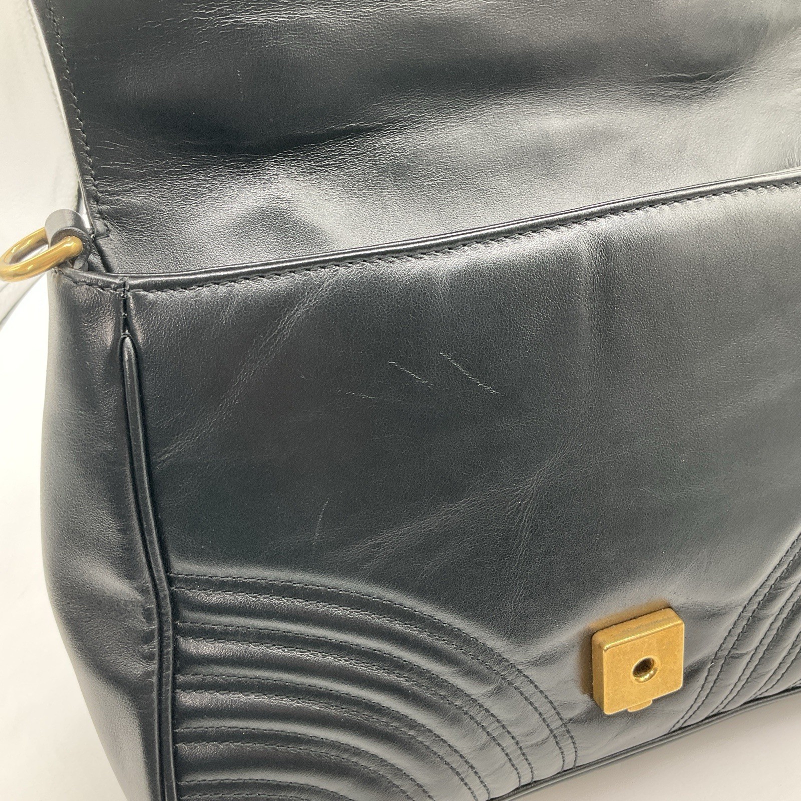Gucci GG Marmont Matelasse Small Top Handle Black Leather Bag Purse