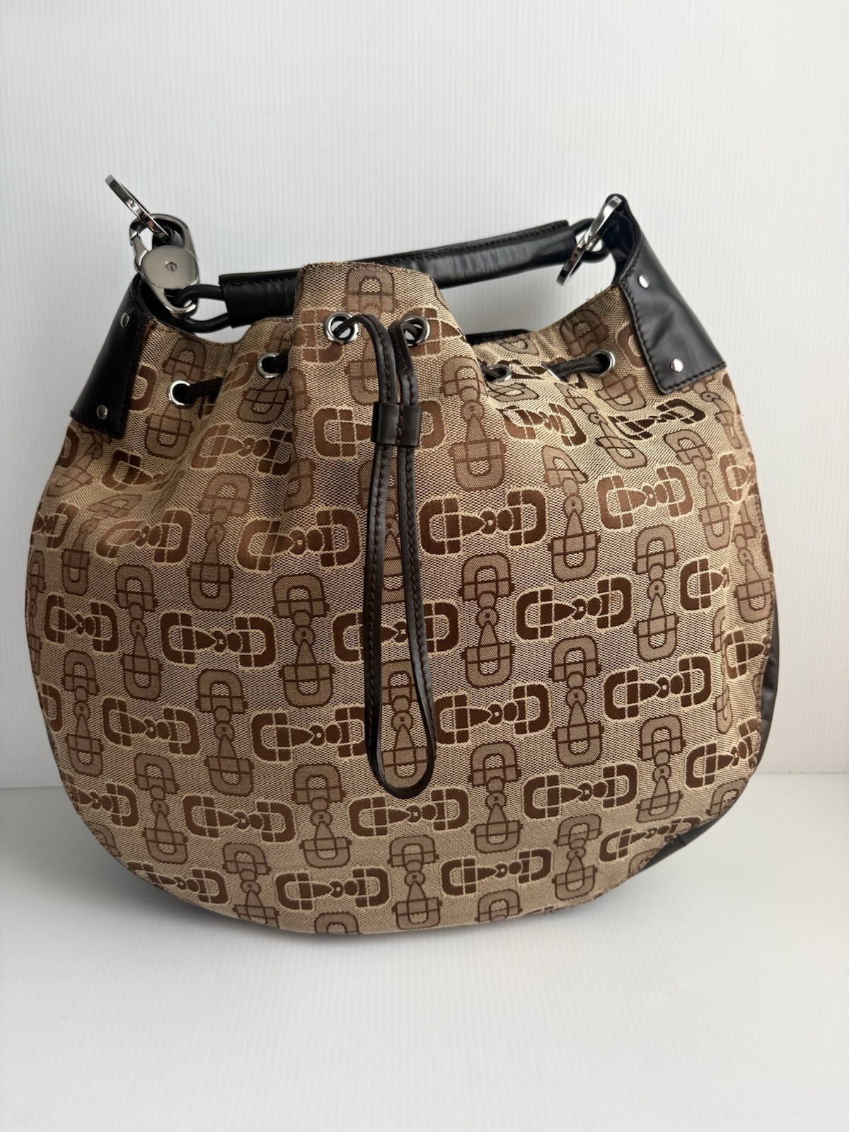 Gucci Horsebit Hobo Bag Canvas/Leather Large Tote EUC 506631