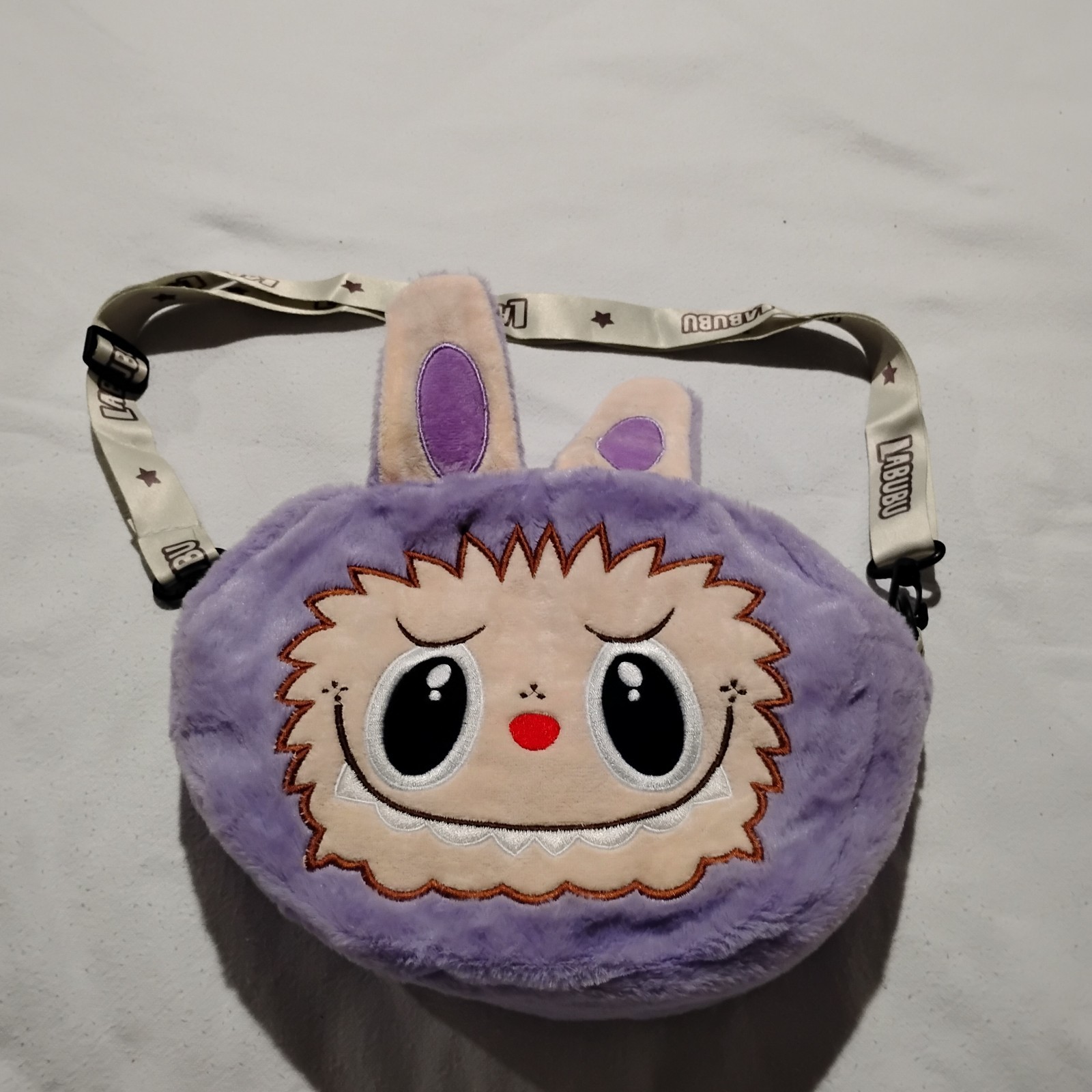 Labubu Smile Face Bag Detachable Shoulder Strap Purse Purple 10x7x3″