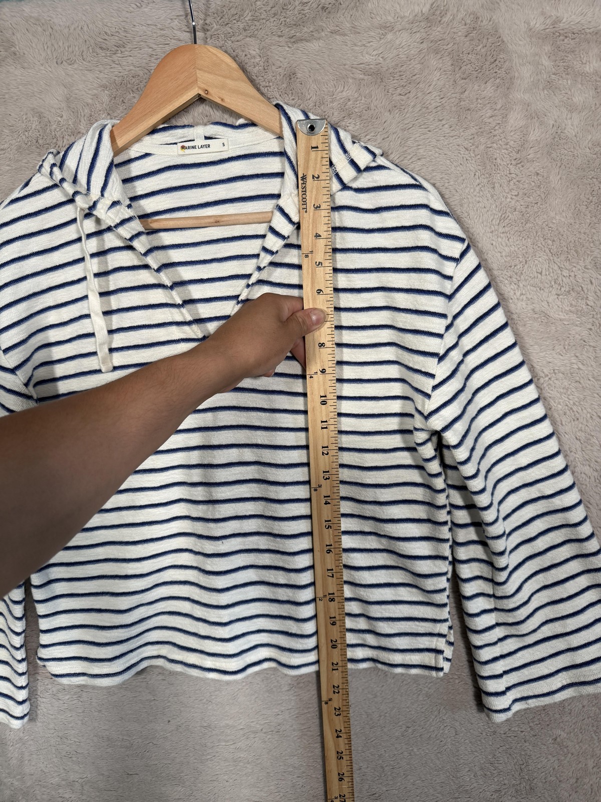 Marine Layer Pullover Hoodie Womens Small White Blue Striped Terry Summer 2022