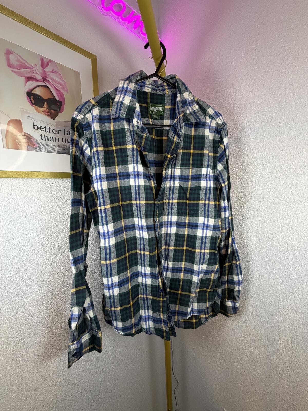 American Eagle Women’s XS Plaid Long Sleeve Button Front Shirt