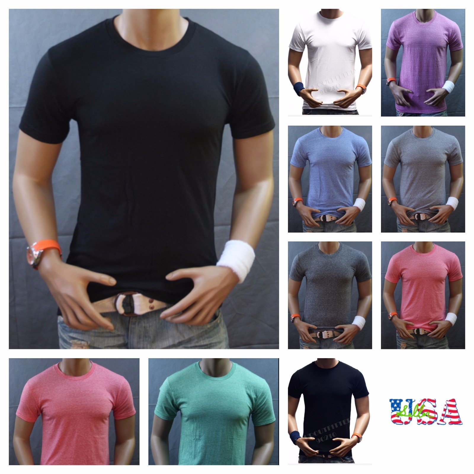 Mens T-Shirt Heather Plain Crew Neck Slim Fit Muscle Fashion Casual Tee S-2XL