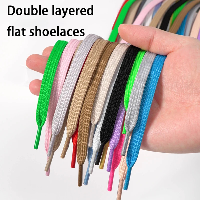 1Pair/3Pair Solid Color Flat Replacement Shoelaces 0.8CM Double Layered Laces fo