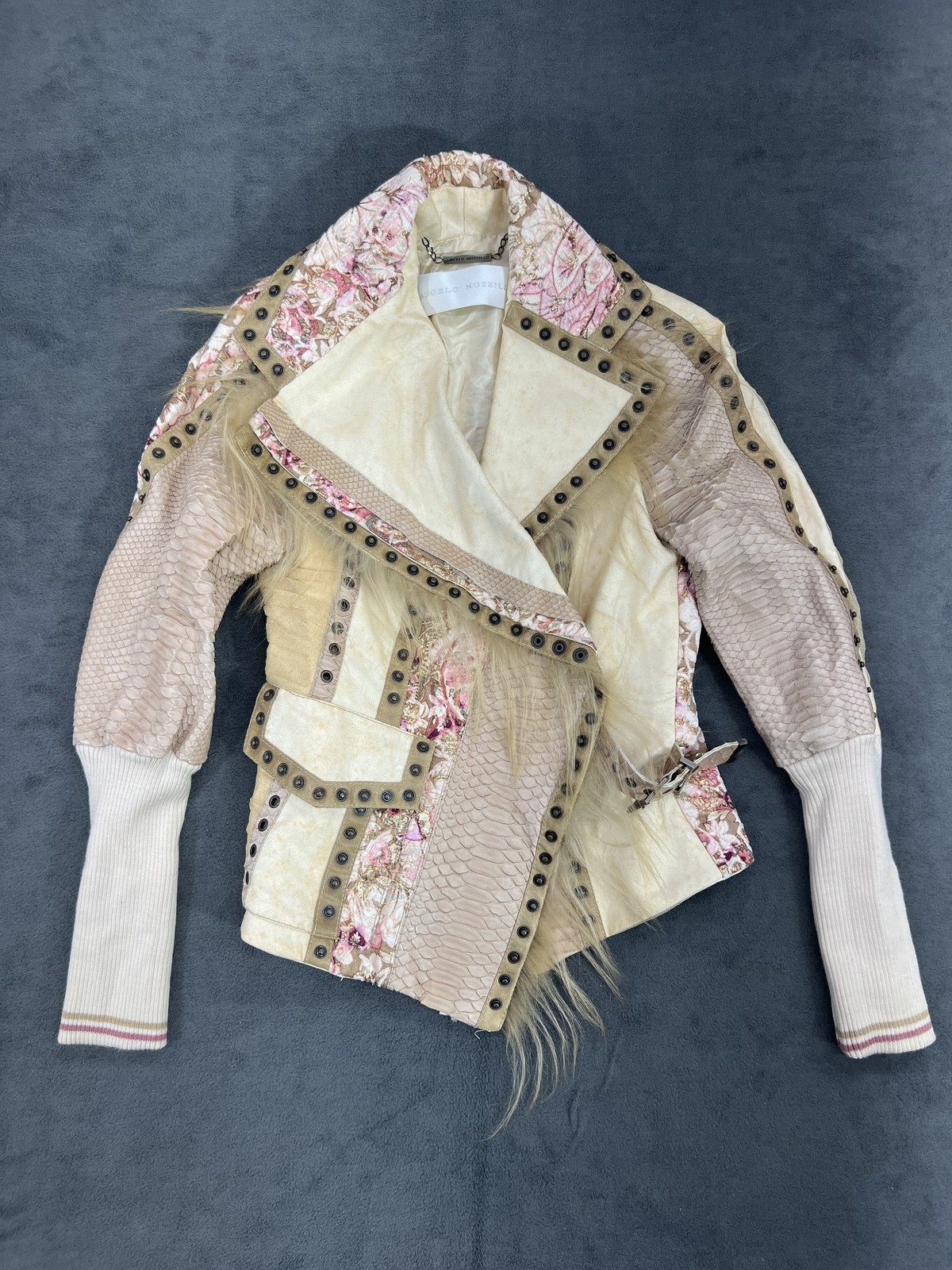Angelo Mozzillo Jacket Womens Italian 42 Brocade Python Snake Suede Belted