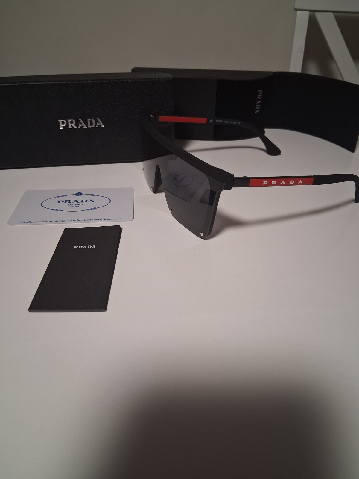 PRADA Rimless Shield Sunglasses Black/Gray Tinted
