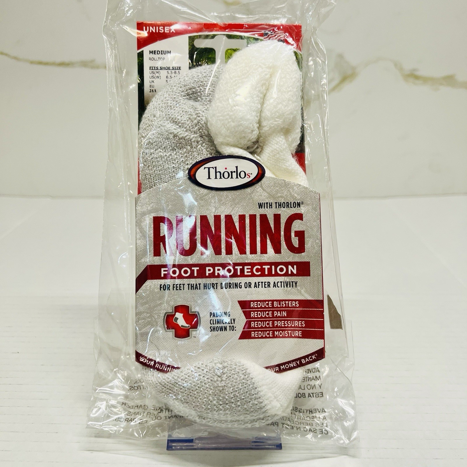 Thorlos Running Socks Foot Protection Mens 5.5-8.5 Womens 6.5-10 Unisex White M