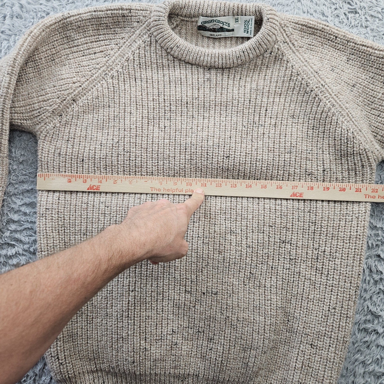 Aran Crafts Fisherman Oatmeal Sweater Ireland XXL (Fits Like Large-XL) Wool