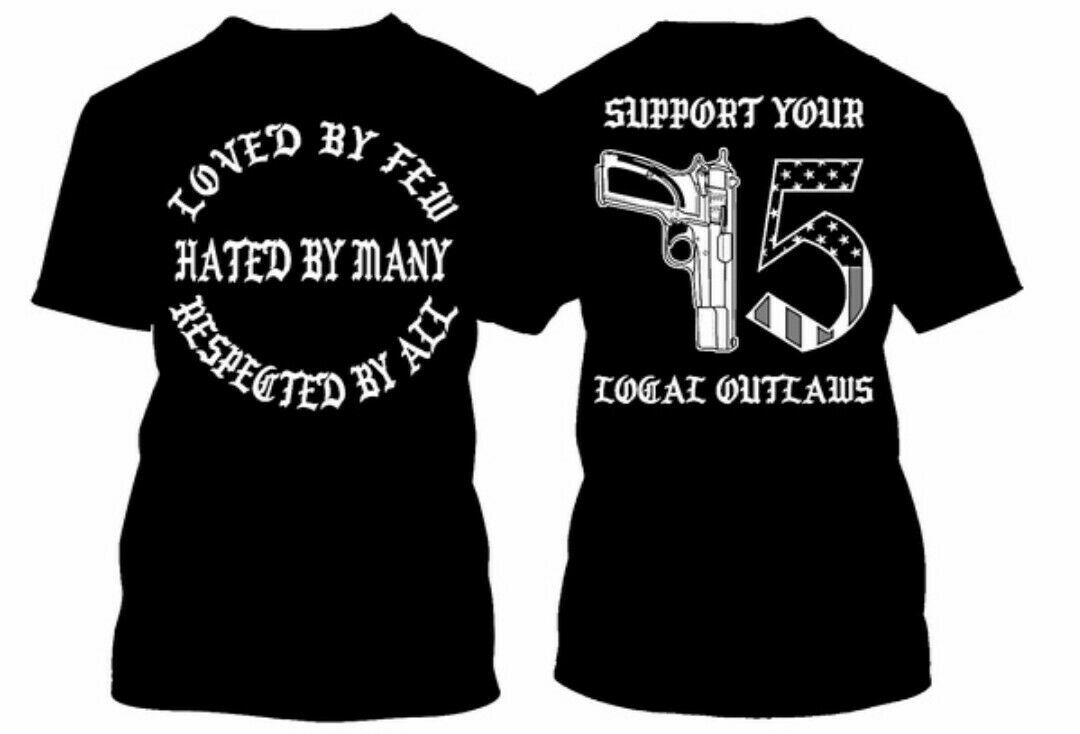 2 Sided Support your local Outlaws Biker Motorcycle MC t shirt tee outlaw Gun