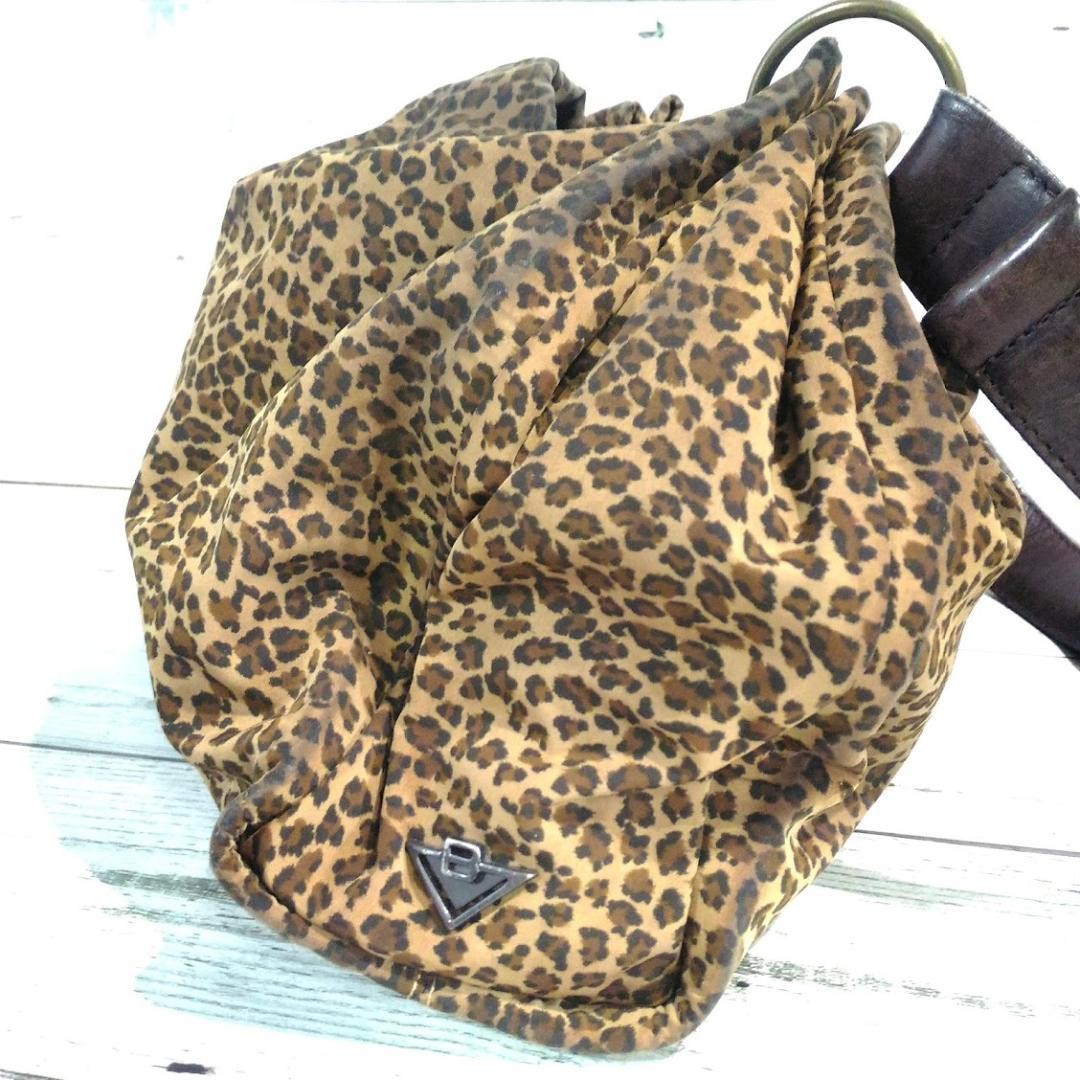Bottega Veneta Shoulder Bag Leopard Print Beige Black Leather Strap W11.0xH9.1in