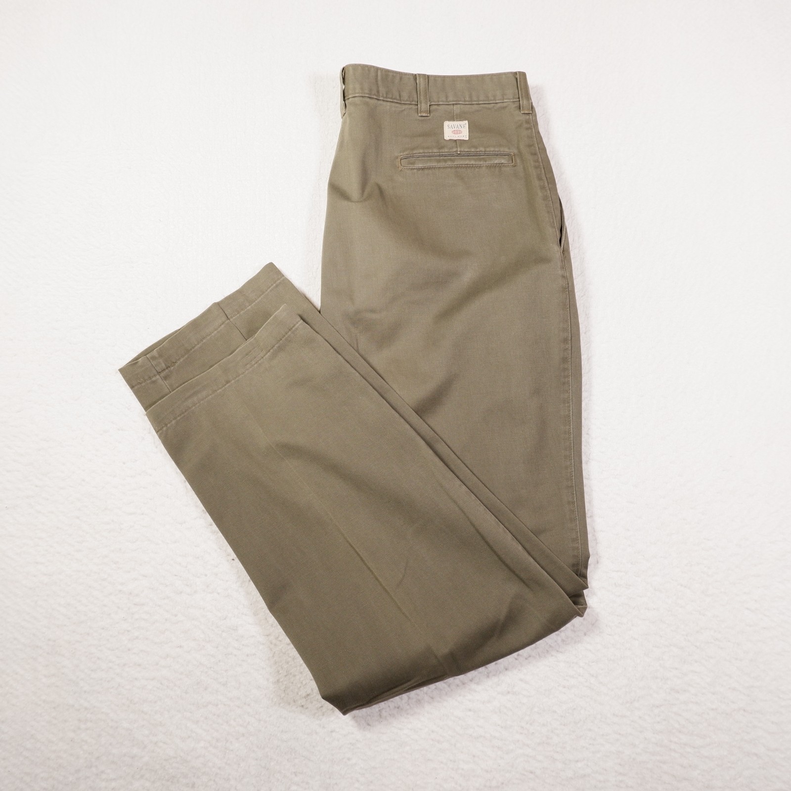 Savane Olive Green Chinos Men’s Pants Olive Green Flat Front Cotton 36×32