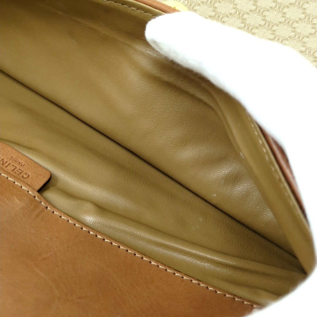 Authentic CELINE Macadam Clutch Bag PVC Leather Brown Vintage Macadam Handbag