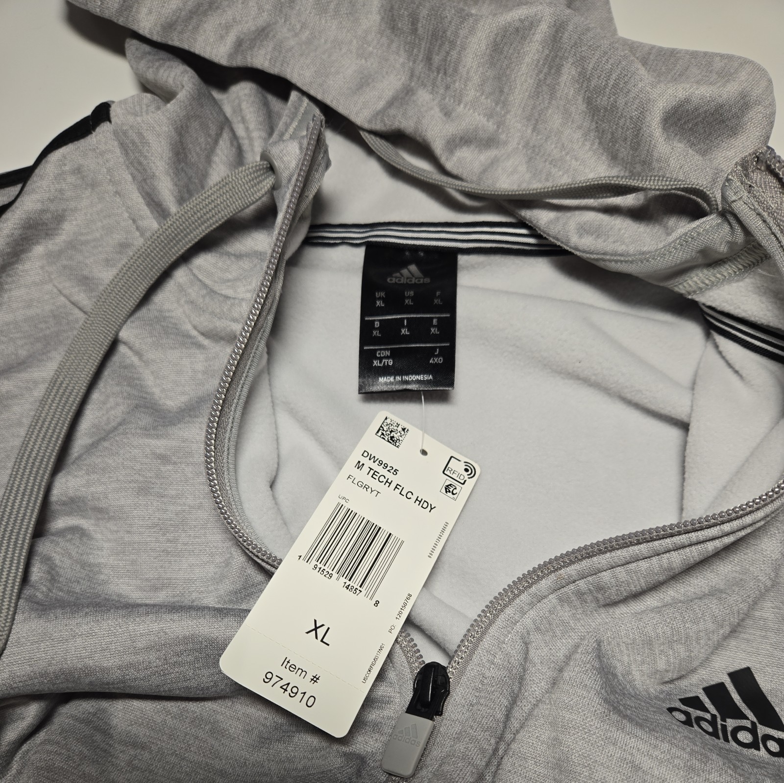 adidas men Essentials Fleece 3-Stripes Full-Zip Hoodie XL Grey