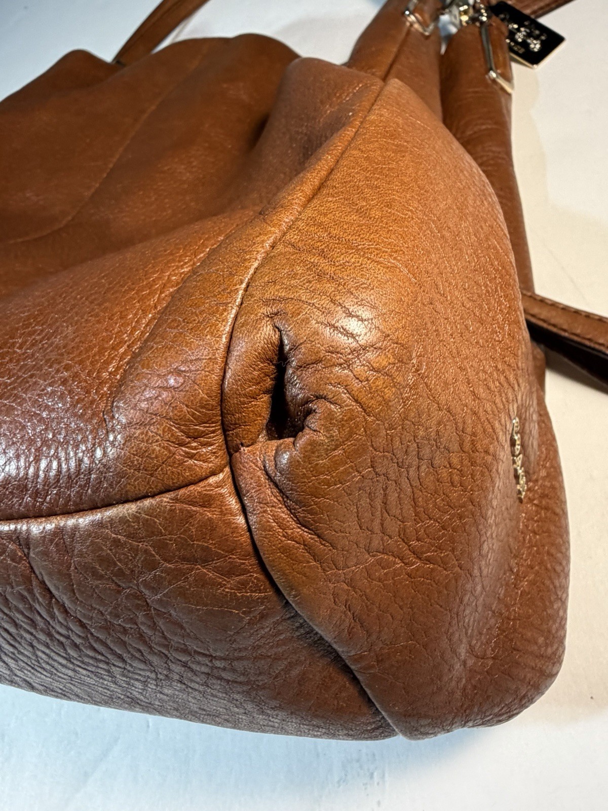 COACH Madison Small Phoebe Shoulder Bag Cognac Brown Pebbled Leather Hobo Fall