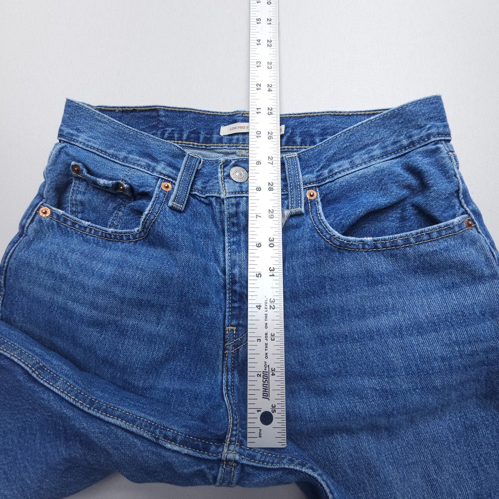 Levi’s Low Pro Straight Jeans Womens 26 Blue Rigid Cotton Denim Distressed