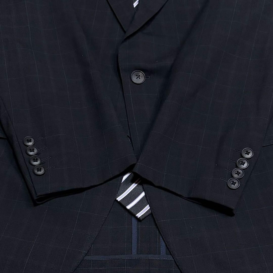 Burberry London Suit Set Men L Black Navy Plaid Wool Mohair 2B Jacket Pants