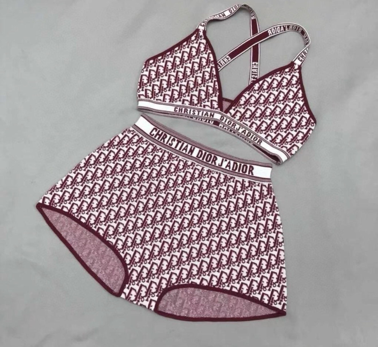 Print Bra Set Bralette Crossback Wireless Burgundy Stretch Size S,M,L and XL