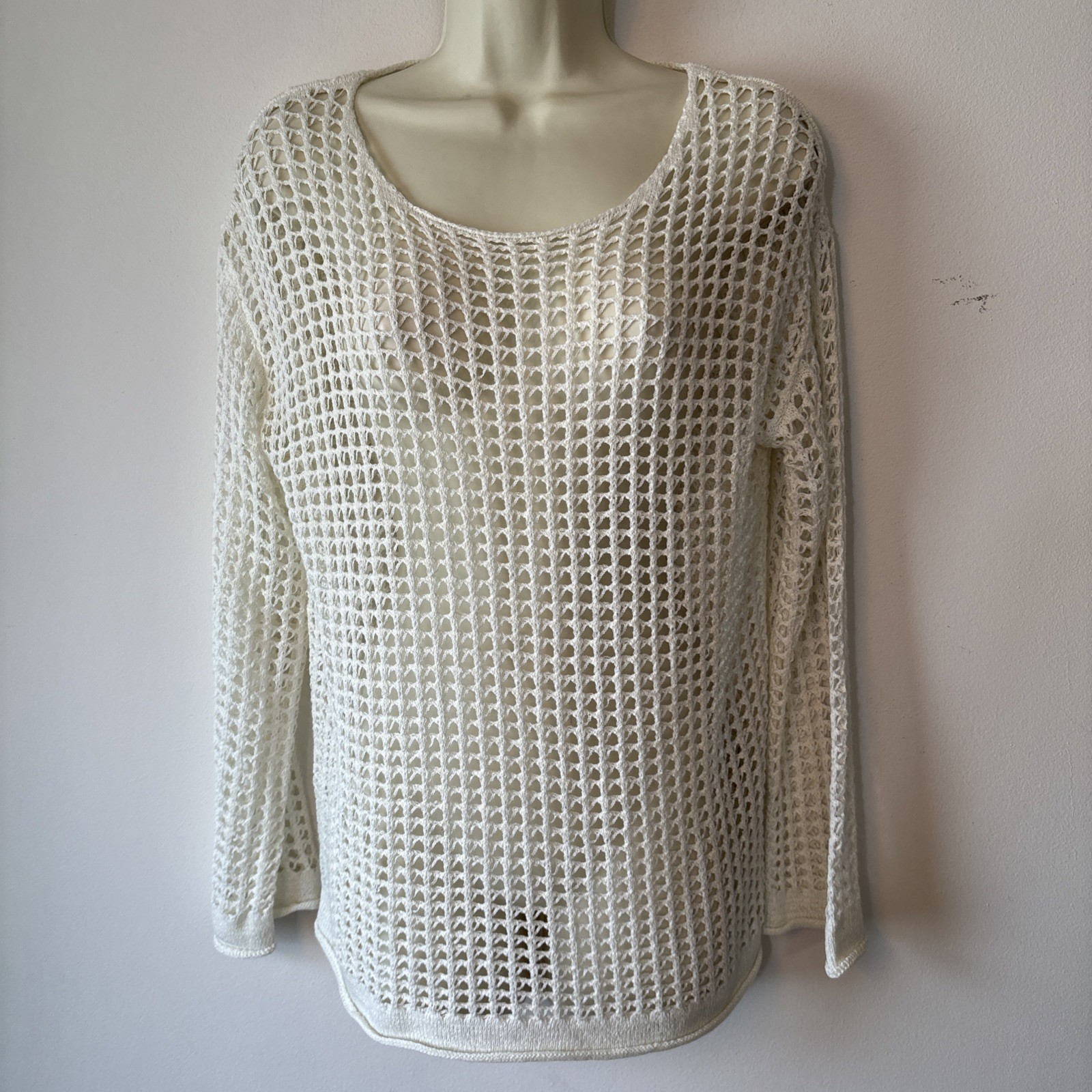 ZESICA Lightweight Open-Knit Pullover Sweater Mesh Coastal Medium White