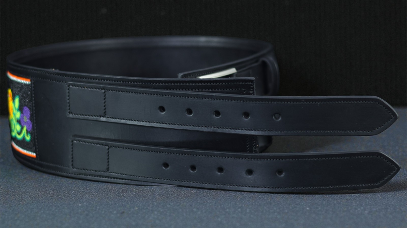 Beaded Wide Leather Belt | Floral Statement Western Waist Belt | Double Buckle