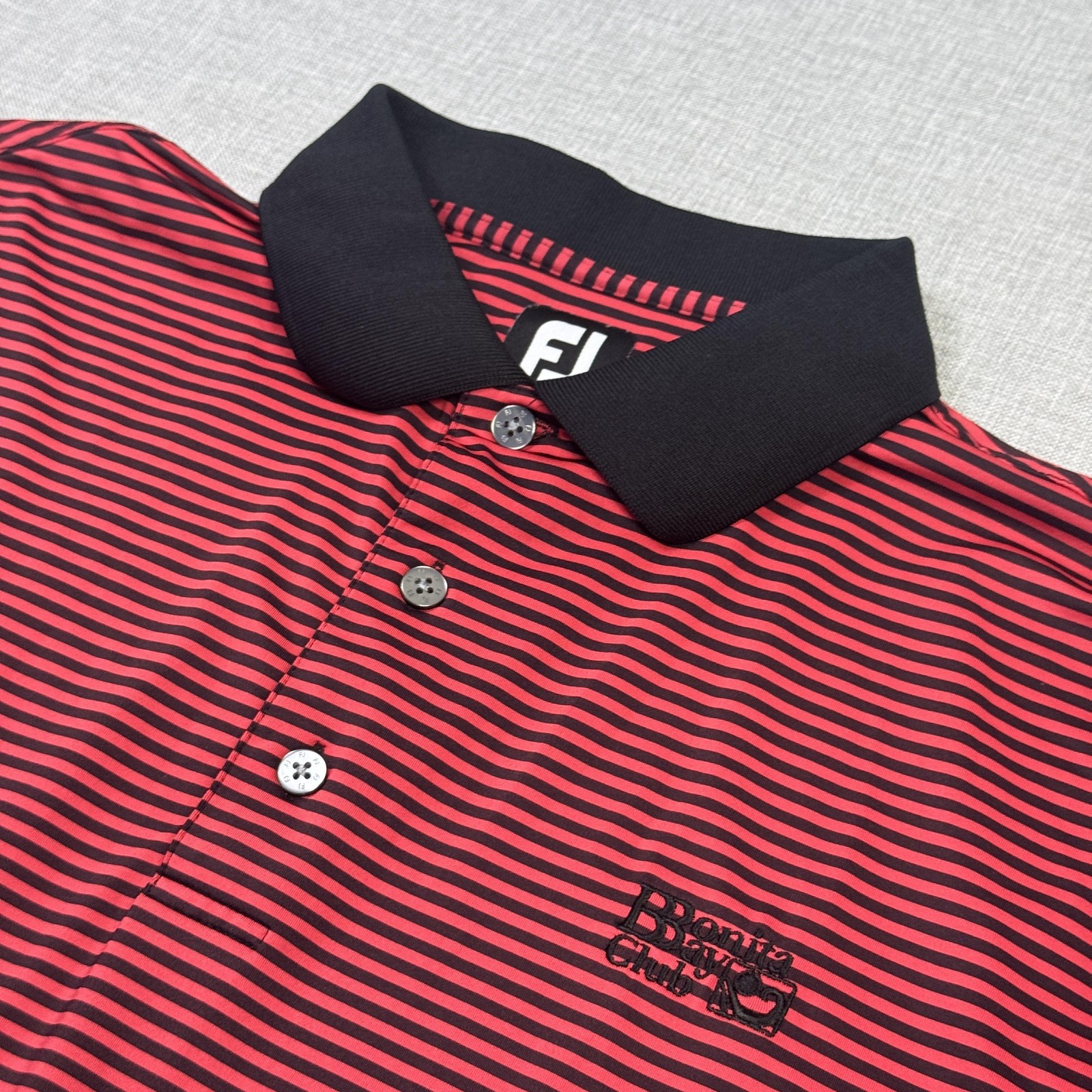 FootJoy Polo Golf Shirt Mens XL Red Black Striped Performance Moisture Wicking