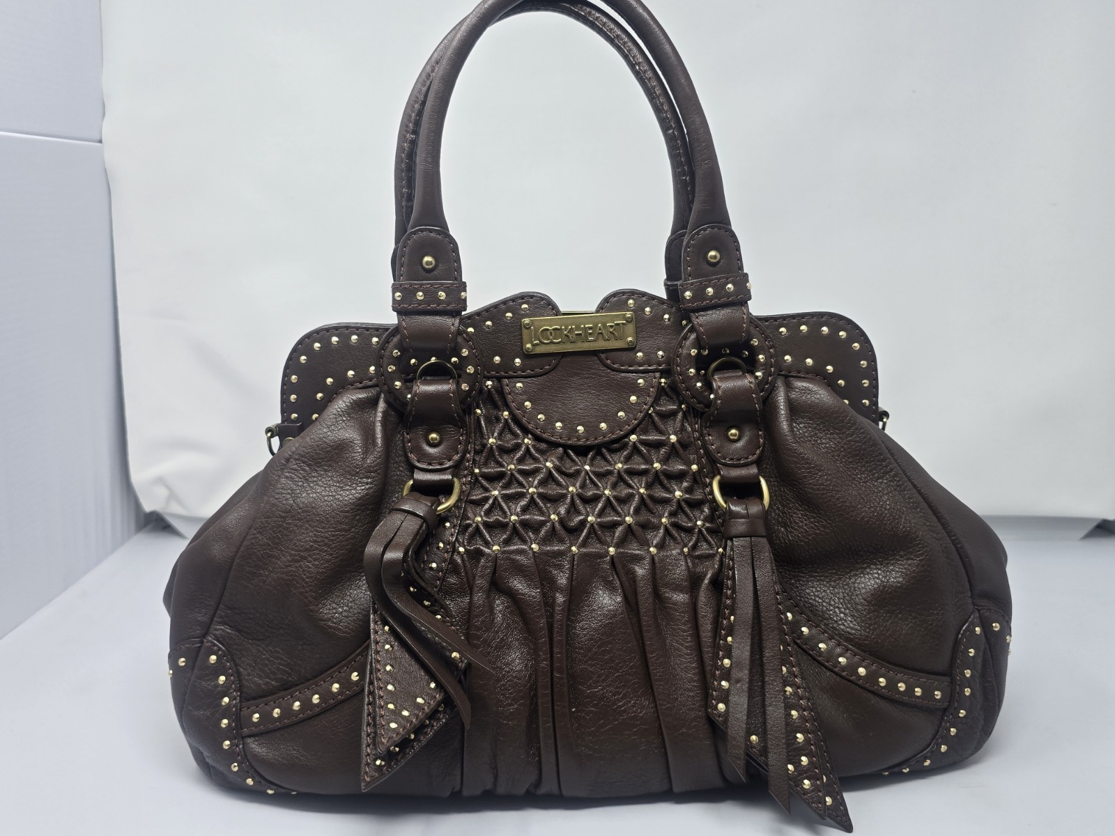 Lockheart Brown Leather Studded Handbag
