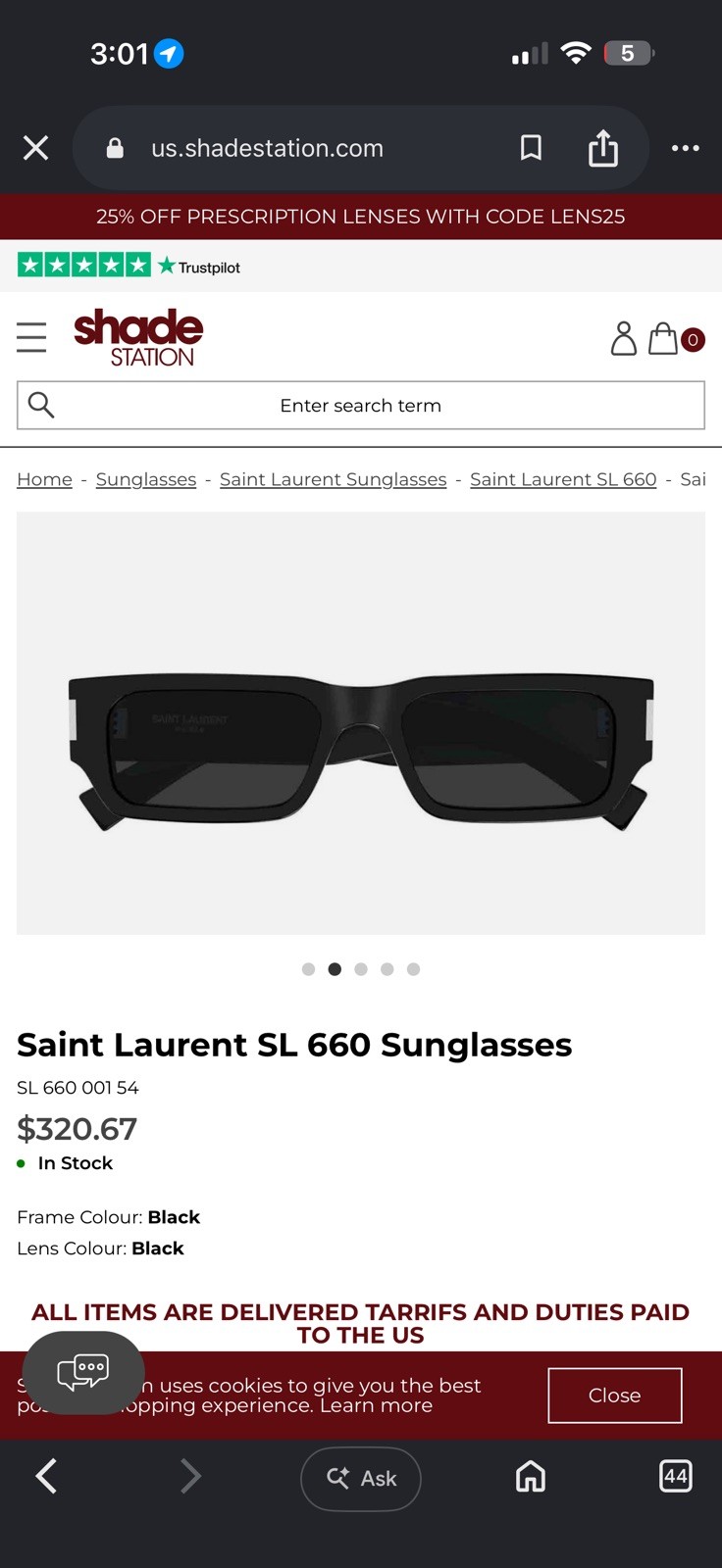 Saint Laurent SL 660 Black/Grey (001) Sunglasses