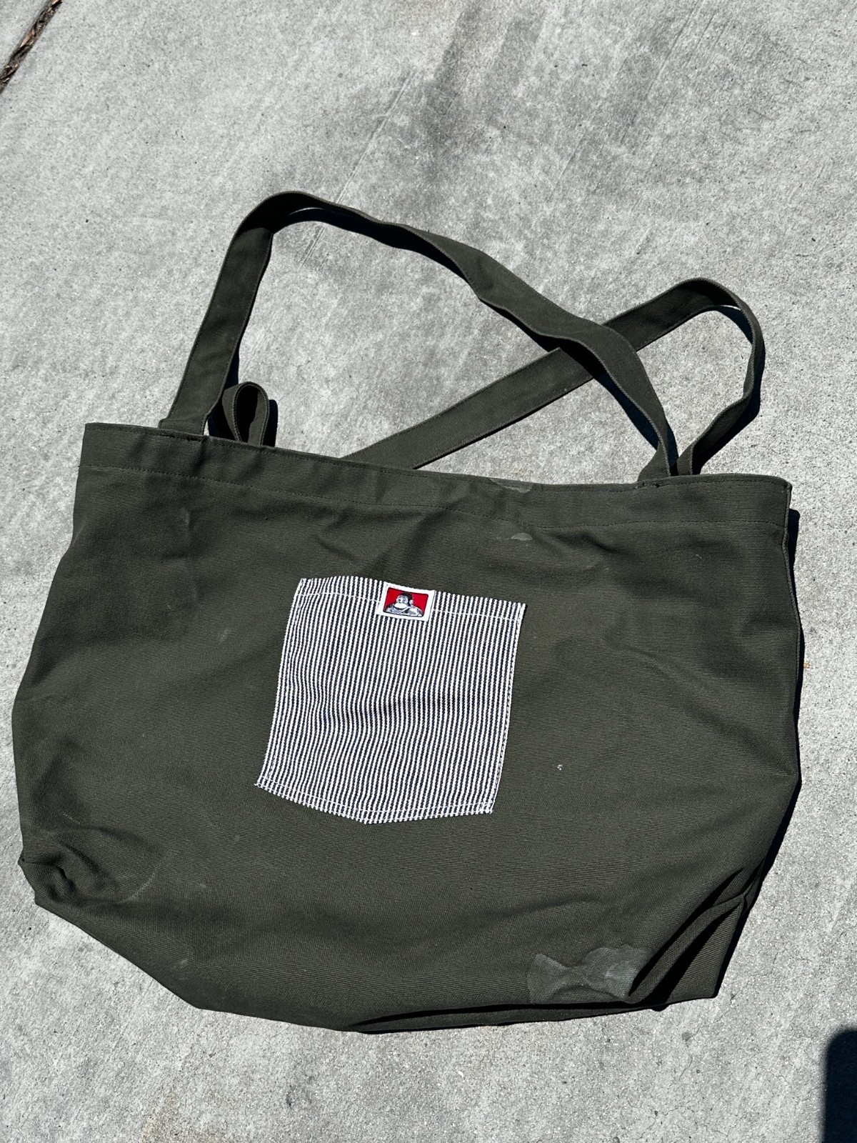Ben Davis Canvas Tote Bag Olive Army Green Heavy Duty Work Bag Used