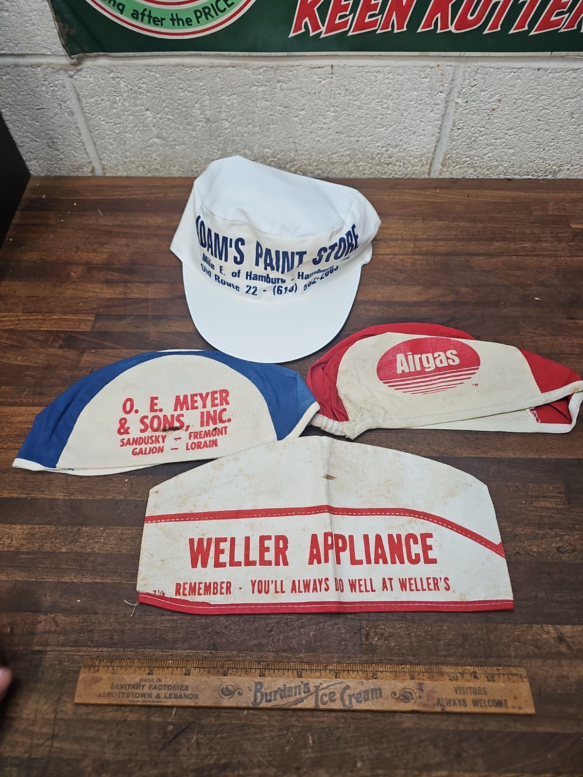B84- 3 Vintage Welding welder’s Skull Caps + Adam’s Paint Store Painter Hat