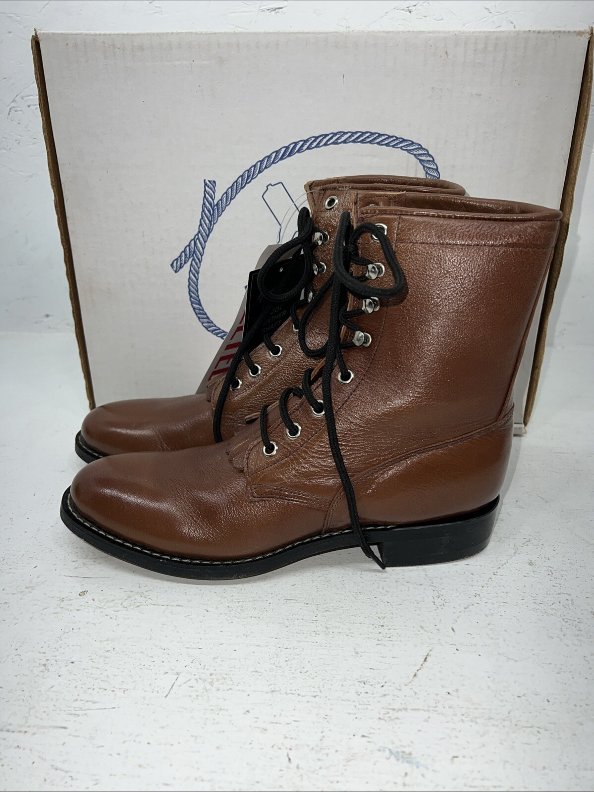 New Women’s Brown Lace Up A Jama Product Cowboy Boots. Y 5117 6 M. 19-111