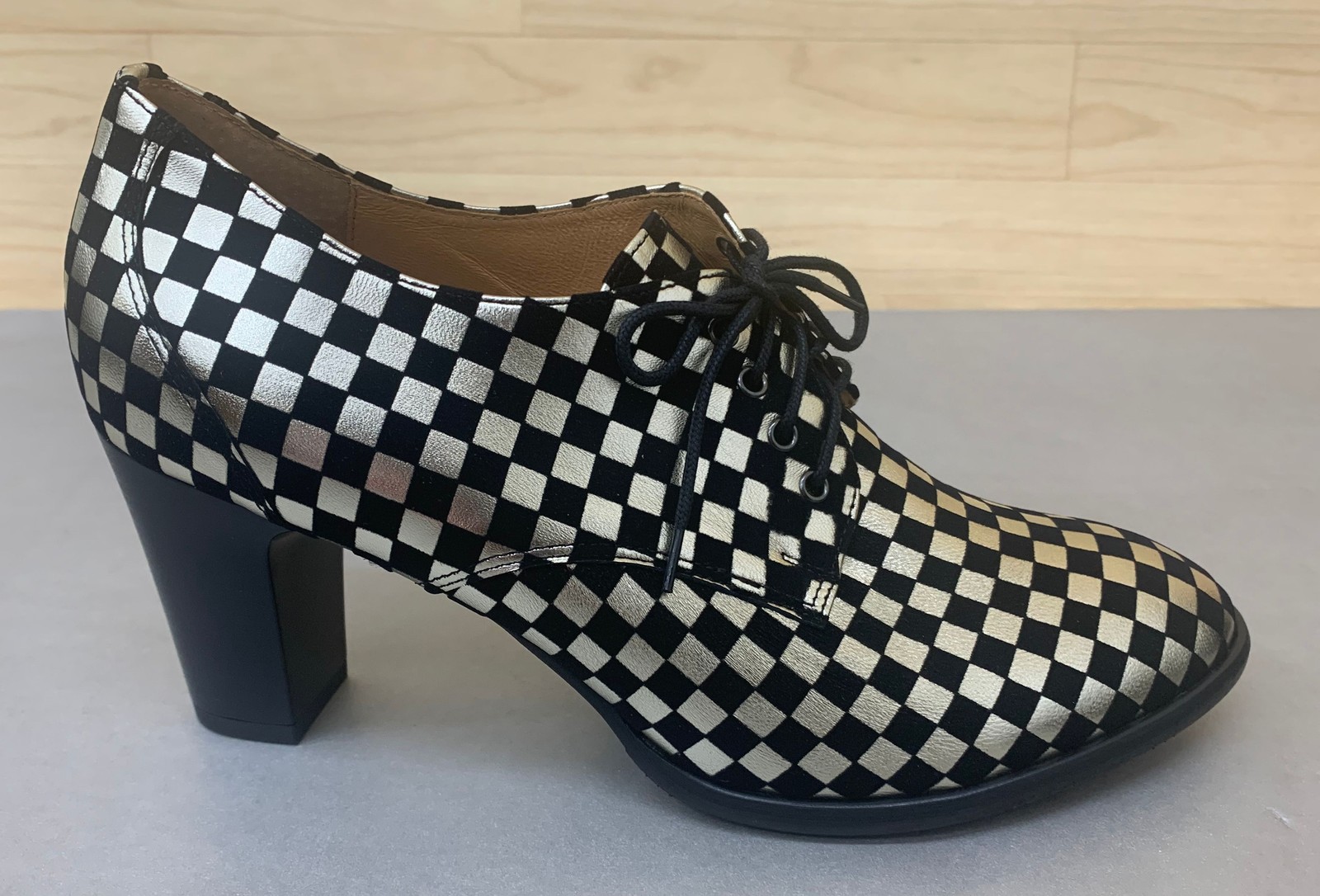 Embassy London Roulette Black/Silver Check Pattern Oxford 3″ Heel Choose Size