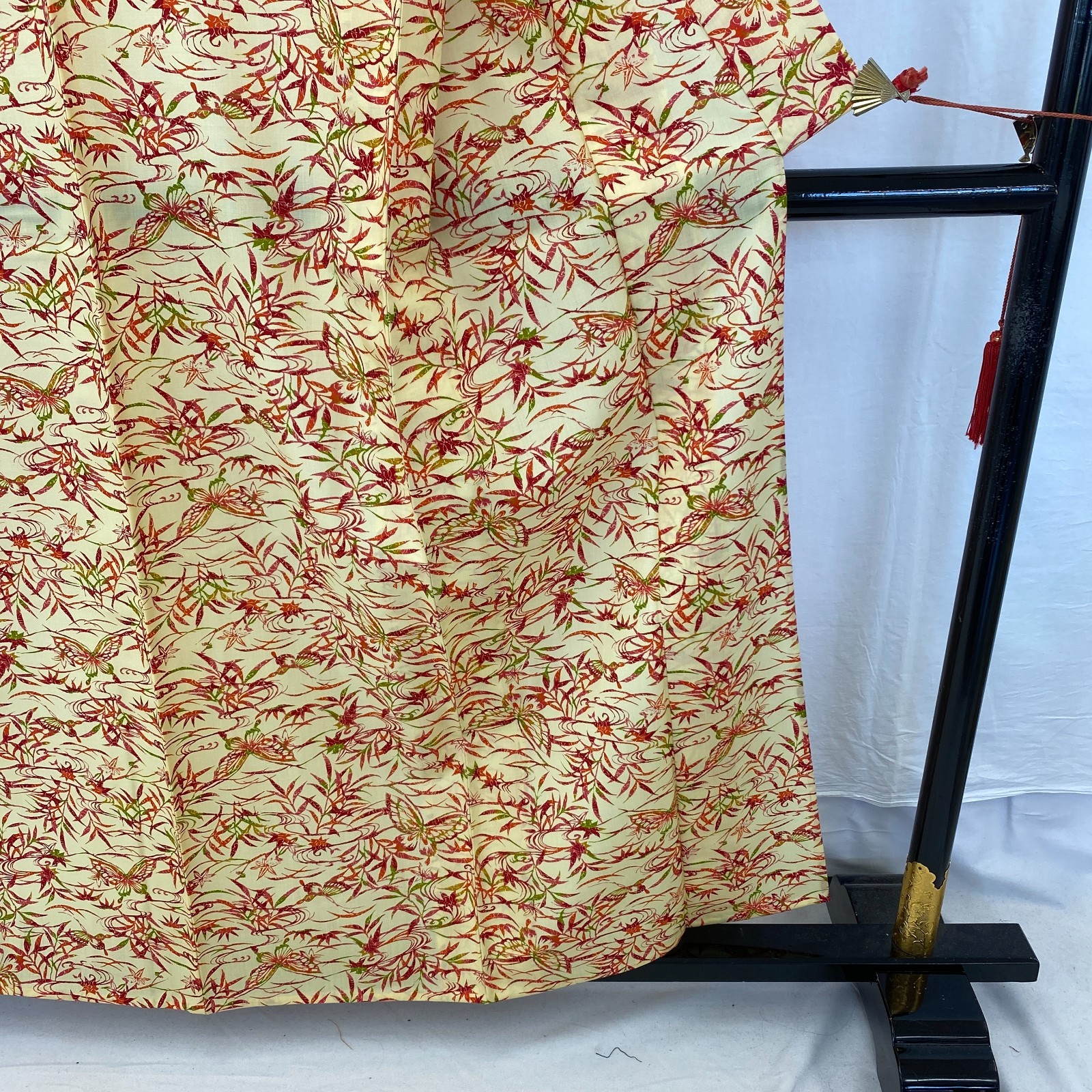 Japanese Vintage Kimono Polyester yellow No Lining Komon Traditional Length 61in