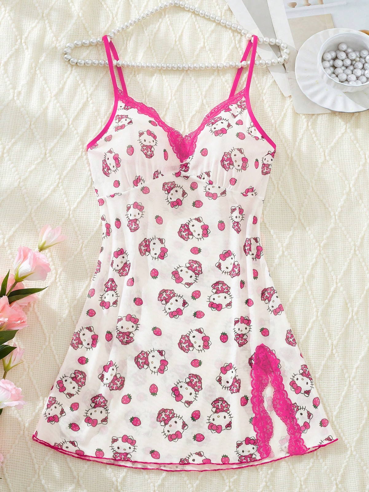 Sanrio Hello Kitty Pink Camisole Slip Mini Dress Nightgown Babydoll Lingerie