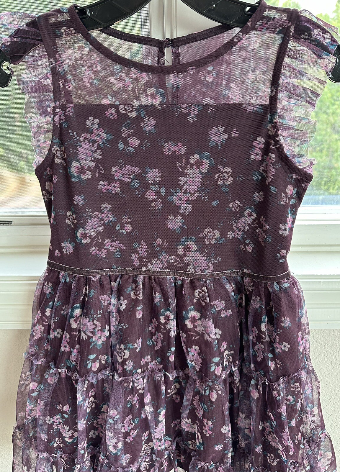 EUC Zenzi Floral Lined Tiered Dress Purple Wedding Flower Girl Large 10/12