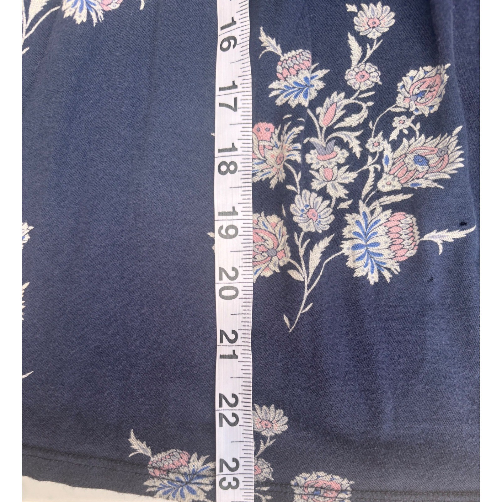 Lucky Brand Floral Blouse Womens Large Navy Blue Square Neck Boho Top