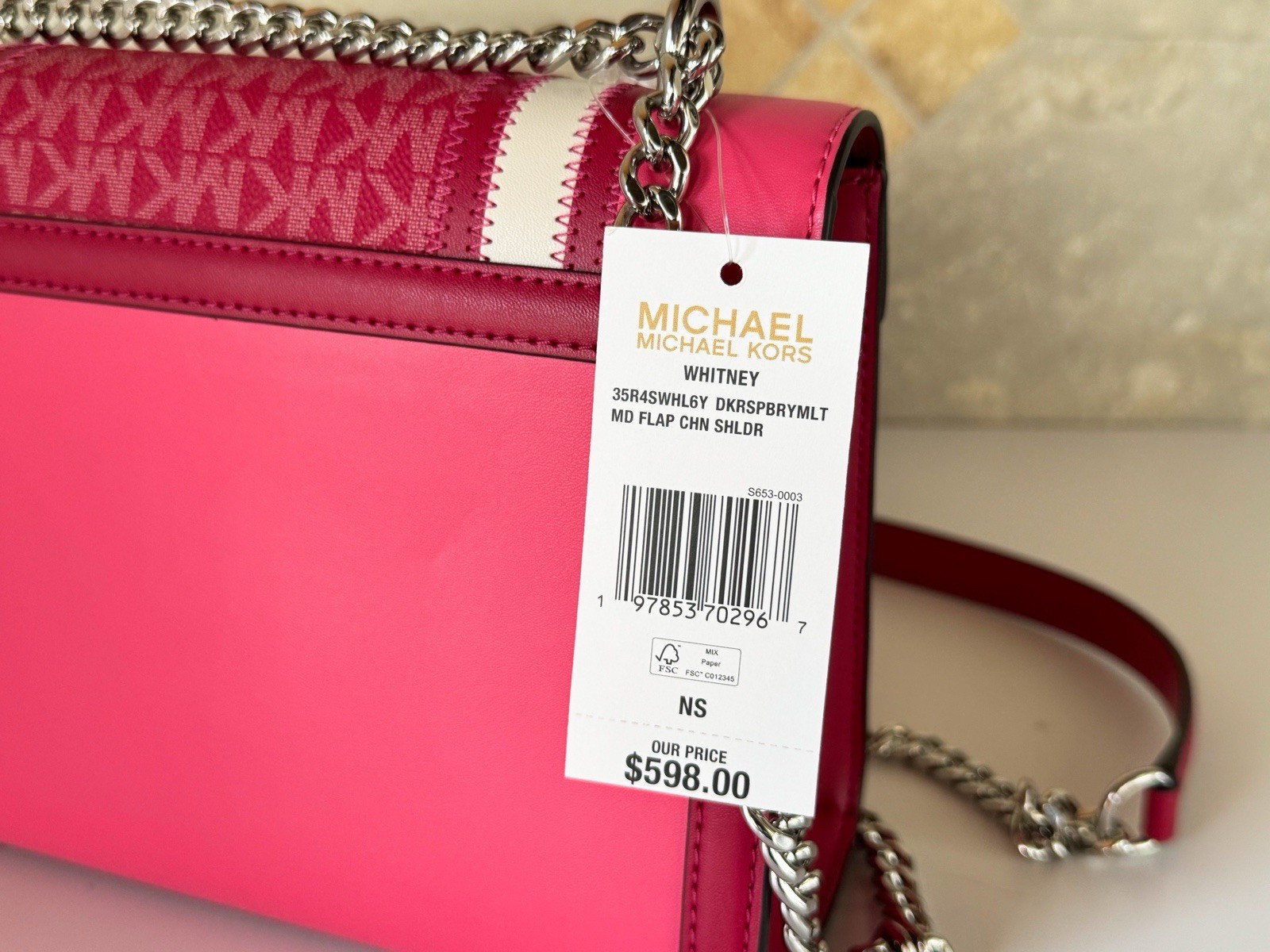 Michael Kors Whitney Medium Flap Shoulder Chain Crossbody Bag MK Dark Raspberry