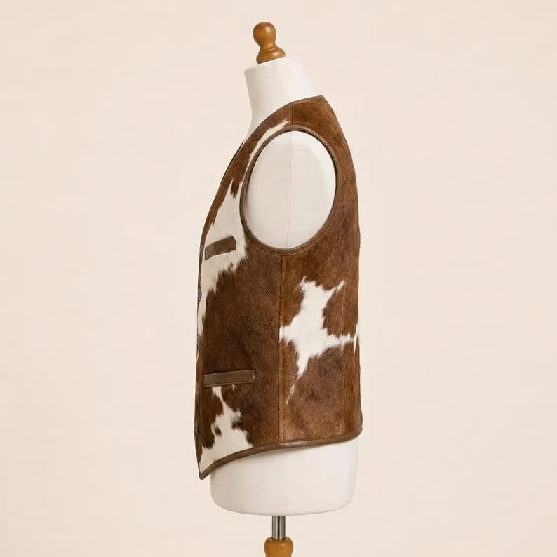 Cowhide Leather Vest Men’s Brown White Vintage Rancher Western Style