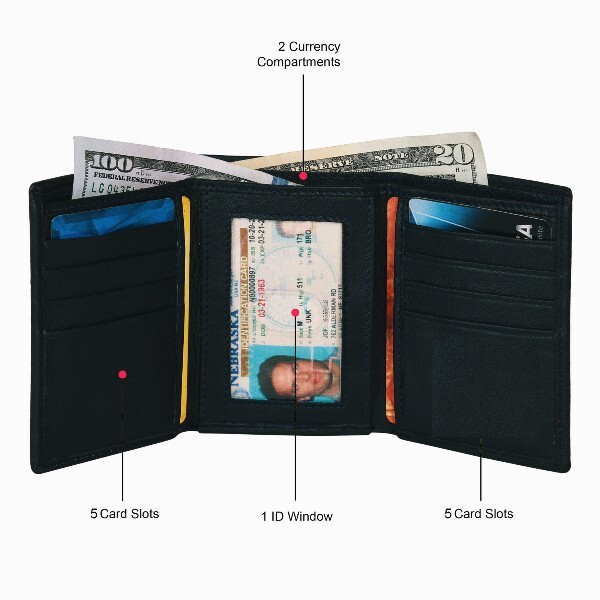 MARSHAL Genuine Leather Men RFID Credit Card slots Trifold Wallet, Black