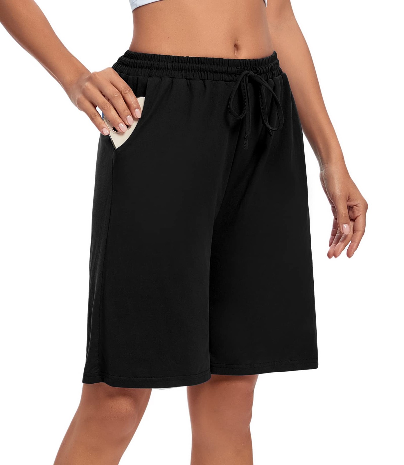 Bermuda Shorts for Women Knee Length Workout Pajama Shorts Casual Elastic Wai…