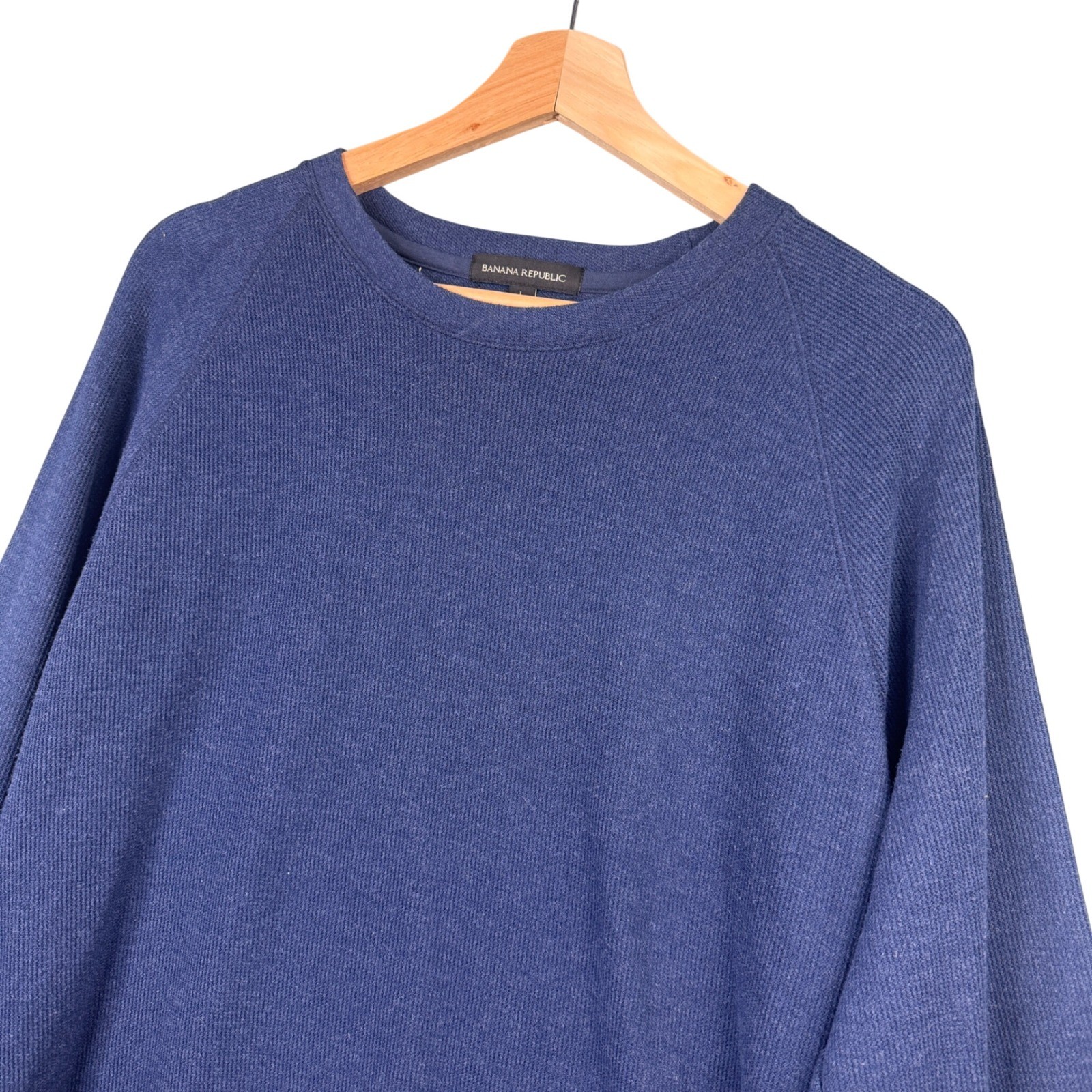 Banana Republic Mens Blue Waffle Knit Raglan Crew Neck Pullover Sweater Large